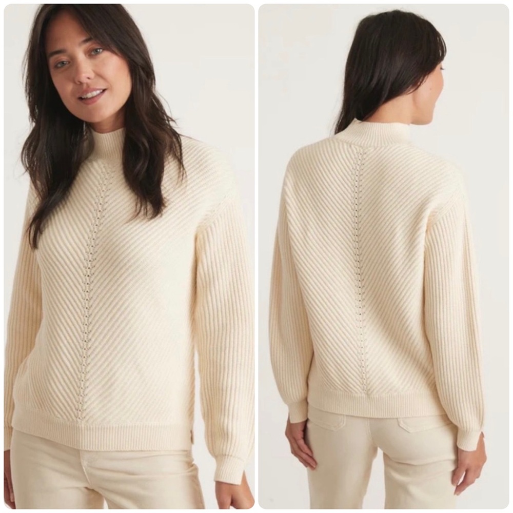 Marine Layer Skylar Turtleneck Sweater in Ivory Cotton Size Small